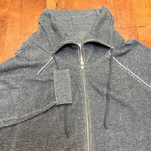 Eileen Fisher Petite Med Charcoal Gray Organic Cotton Funnel Neck Zip Up Jacket‎
